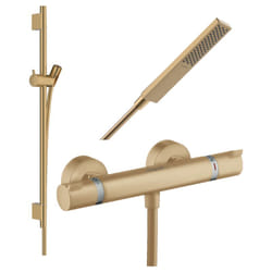 Pack mitigeur douche thermostatique Hansgrohe Ecostat Comfort + Barre Unica s Puro + flexible + Pommeau Pulsify e bronze brossé