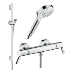 Pack mitigeur douche thermostatique Hansgrohe Ecostat Comfort Care + Barre Unica s Puro + flexible + Pommeau Crometta blanc/chromé