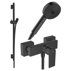 Pack mitigeur douche mécanique Hansgrohe Vernis Shape + Barre Unica s Puro + flexible + Pommeau Pulsify Select 3 jets noir mat