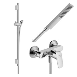 Pack mitigeur douche mécanique Logis + Barre Unica S Puro + flexible + Pommeau Pulsify E chromé