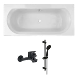 Pack baignoire droite 170 x 75 Jacob Delafon Elise + pack pommeau et mitigeur bain douche noir mat Aimé + vidage