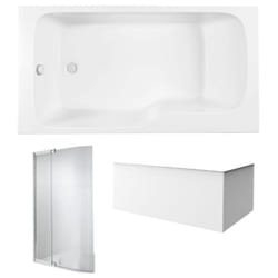 Pack baignoire bain douche 170 x 90 Malice version gauche + tablier en angle + pare bain