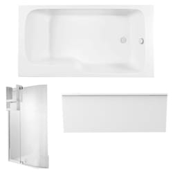 Pack baignoire bain douche 170 x 90 Malice version droite blanc mat + tablier en niche + pare bain + étagère
