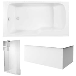 Pack baignoire bain douche 160 x 85 Jacob Delafon Malice version gauche + tablier en angle + pare bain + étagère pour pare bain