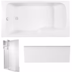 Pack baignoire bain douche 160 x 85 Malice version gauche + tablier en niche + pare bain + étagère pour pare bain