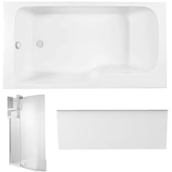 Pack baignoire bain douche 160 x 85 Malice version gauche + tablier en niche + pare bain + étagère pour pare bain