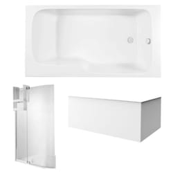 Pack baignoire bain douche 160 x 85 Jacob Delafon Malice version droite + tablier en angle + pare bain + étagère pour pare bain