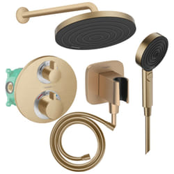Colonne de douche thermostatique Hansgrohe Ecostat s Douche de tête Pulsify s Flexible Isiflex Douchette Pulsify bronze brossé