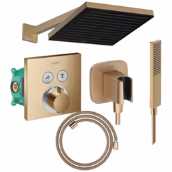 Ce lot comprend : Douche de tête, Douchette, Mitigeur thermostatique, Corps d'encastrement, Sortie murale, Flexible de douche ...