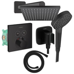 Colonne de douche thermostatique Hansgrohe ShowerSelect e Douche de tête Vernis Shape Flexible Isiflex Douchette Vernis b noir mat