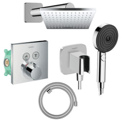 Colonne de douche thermostatique Hansgrohe ShowerSelect e Douche de tête Vernis Shape Flexible Designflex Douchette Pulsify chromé
