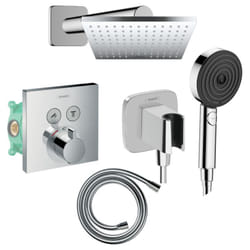 Colonne de douche thermostatique Hansgrohe ShowerSelect e Douche de tête Vernis Shape Flexible Isiflex Douchette Pulsify chromé