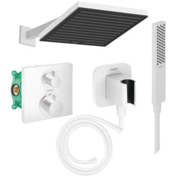 Colonne douche thermostatique Hansgrohe Ecostat Square Douche de tête Pulsify s Flexible Isiflex Douchette Pulsify e blanc mat