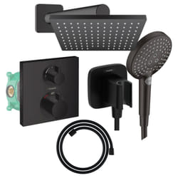 Colonne douche thermostatique Hansgrohe Ecostat Square Douche de tête Vernis Flexible Designflex Douchette Raindance SelectS noir