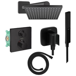 Colonne douche thermostatique Hansgrohe Ecostat Square Douche de tête Vernis Shape Flexible Isiflex Douchette Pulsify e noir mat