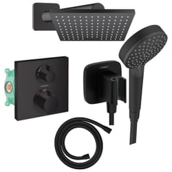 Colonne douche thermostatique Hansgrohe Ecostat Square Douche de tête Vernis Flexible Isiflex Douchette Vernis Blend noir