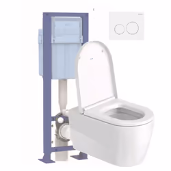 Pack WC suspendu sans bride Me by Starck avec abattant frein de chute + bati support SIAMP + Plaque de commande blanche