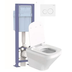Pack WC suspendu sans bride Durastyle avec abattant frein de chute + bati support SIAMP + Plaque de commande blanche