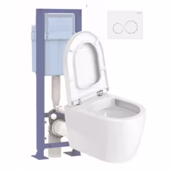 Pack WC suspendu D-code avec abattant frein de chute synthétique + bati support SIAMP + Plaque de commande blanche