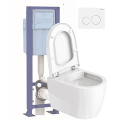 Pack WC suspendu D-code avec abattant frein de chute synthétique + bati support SIAMP + Plaque de commande blanche