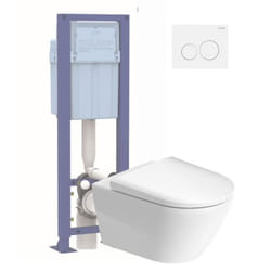 Pack WC suspendu sans bride D-Neo avec abattant frein de chute + bati support SIAMP + Plaque de commande blanche