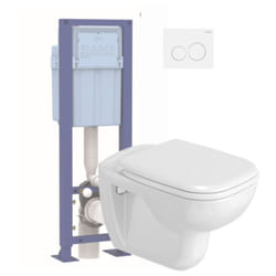 Pack wc suspendu Duravit D-code avec abattant + bati support siamp + Plaque de commande blanche