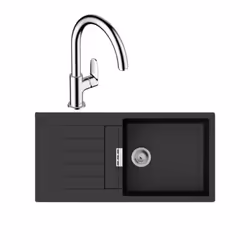 Evier 1 bac 980 S52 synthèse noir + robinet de cuisine Vernis Blend M35 210 chromé