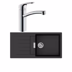 Evier 1 bac 980 S52 synthèse noir + robinet de cuisine Focus M41 160 chromé