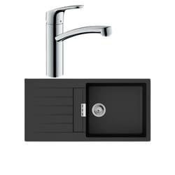 Evier 1 bac 980 S52 synthèse noir + robinet de cuisine Focus M41 160 chromé