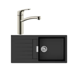 Evier 1 bac 980 S52 synthèse noir + robinet de cuisine Focus M41 160 aspect acier inox