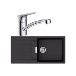Evier 1 bac 980 S52 synthèse noir + robinet de cuisine Logis M31 120 chromé