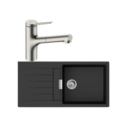 Evier 1 bac 980 S52 synthèse noir + robinet de cuisine avec douchette Zesis M33 150 2 jets aspect acier inox