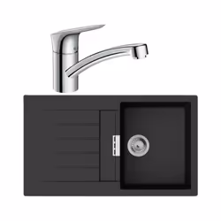 Evier 1 bac 840 S52 synthèse noir + robinet de cuisine Logis M31 120 chromé