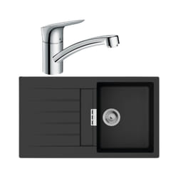 Evier 1 bac 840 S52 synthèse noir + robinet de cuisine Logis M31 120 chromé