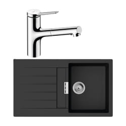 Evier 1 bac 840 Hansgrohe S52 synthèse noir + robinet de cuisine avec douchette Hansgrohe Zesis M33 150 2 jets chromé