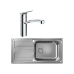 Evier 1 bac Hansgrohe S44 inox + robinet de cuisine Hansgrohe Logis M31 160 chromé