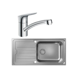Evier 1 bac Hansgrohe S44 inox + robinet de cuisine Hansgrohe Logis M31 120 chromé
