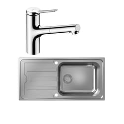 Evier 1 bac S44 inox + robinet de cuisine avec douchette Zesis M33 150 2 jets chromé