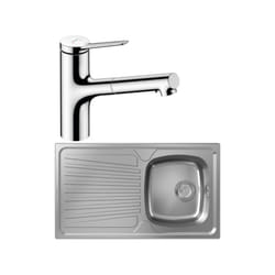 Evier 1 bac Hansgrohe S21 inox + robinet de cuisine avec douchette Hansgrohe Zesis M33 150 2 jets chromé