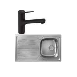 Evier 1 bac S21 inox + robinet de cuisine avec douchette Zesis M33 150 2 jets noir mat