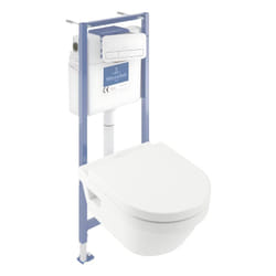 Pack WC sans bride VILLEROY ET BOCH Architectura avec abattant + bâti-support sol et mur Viconnect PRO + plaque blanche