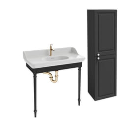 Console Cléo 1889 avec plan vasque + colonne droite + robinet lavabo or + siphon or