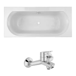 Pack baignoire droite 170 x 75 JACOB DELAFON Elise + mitigeur bain douche chromé + vidage