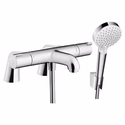 Ce lot comprend : Mitigeur bain douche thermostatique Hansgrohe 1001 chrome Pack pommeau de douche rond 2 jets Hansgrohe Vari ...