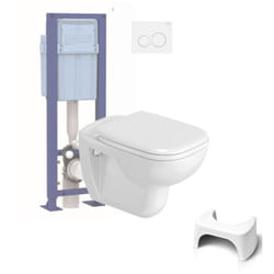 Pack wc suspendu Duravit D-code + bati support siamp + plaque + tabouret physiologique blanc