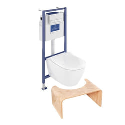 Pack WC sans bride Subway 2.0 avec abattant frein de chute + bâti Viconnect PRO + plaque blanche + Tabouret bois