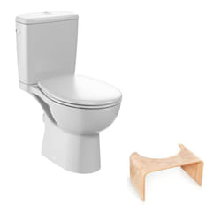 Wc à poser sans bride Jacob Delafon Gaspard + Tabouret physiologique bois