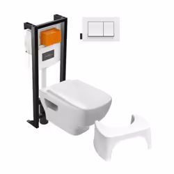 Pack WC suspendu sans bride Struktura+ bâti-support + plaque blanc + tabouret blanc