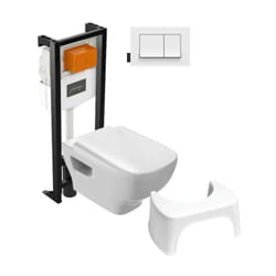 Pack WC suspendu sans bride Struktura+ bâti-support + plaque blanc + tabouret blanc