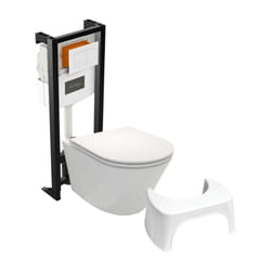 Pack wc suspendu sans bride Jacob Delafon Rodin+ avec abattant + bâti support + plaque blanche + tabouret blanc